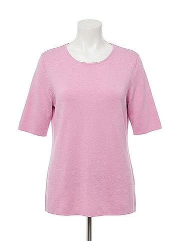 Tahari by ASL Round Neck Short Sleeve Sweater Tee Shirt - Plus in Pink Macaroon (view 1)