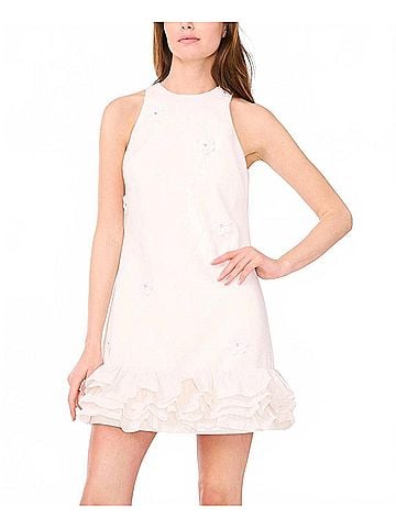 CeCe Sleeveless Ruffled-Hem Mini Dress in Ivory (view 2)