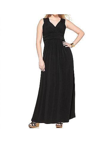 NY Collection Sleeveless Ruched Empire Dress - Plus Size in Black (view 2)