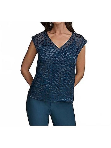 Donna Karan Collection Cap-Sleeve Silk-Blend Blouse in Tide (view 2)