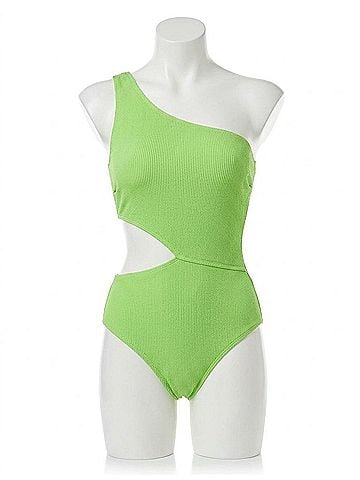 Michael Kors One Shoulder Side Cutout Swimsuit in Green Apple (view 1)