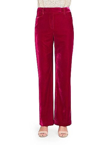Tahari by ASL Bird Eye Crushed Velvet Pant in Magenta (view 2)