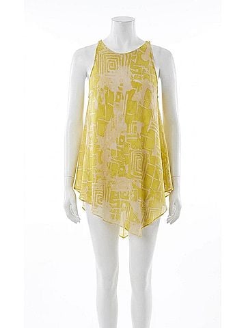 Donna Karan Collection Asymmetrical Hem Sleeveless Tunic in Lime Yellow (view 1)