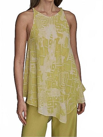Donna Karan Collection Asymmetrical Hem Sleeveless Tunic in Lime Yellow (view 2)