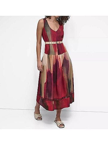 DKNY Abstract-Print Midi Dress in Red (view 2)