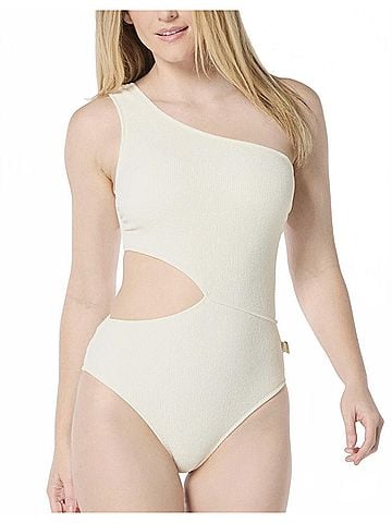 Michael Kors One Shoulder Side-Cutout Swimsuit in Bone (view 2)