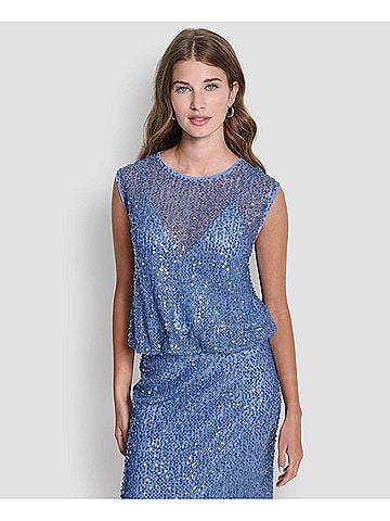 DKNY Sleeveless Bubble Hem Liberty Top in Bright Blue (view 2)