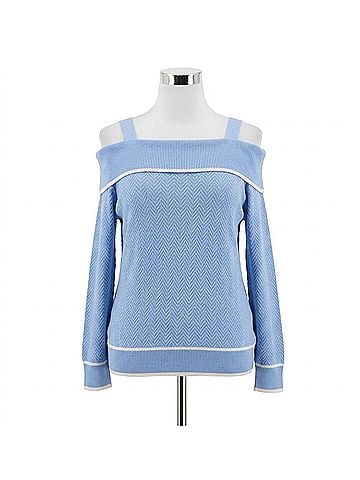 Belldini Off-The-Shoulder Sweater - Plus in Bluebell, Winter White (view 1)