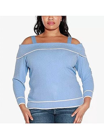 Belldini Off-The-Shoulder Sweater - Plus in Bluebell, Winter White (view 2)