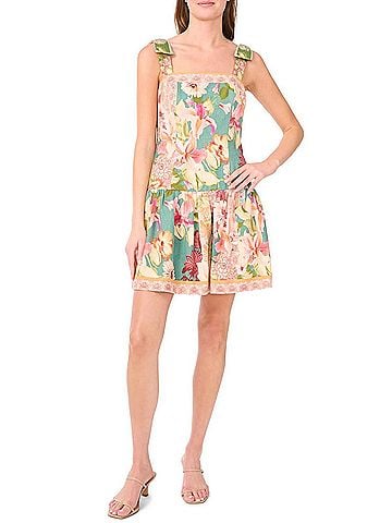 CeCe Sleeveless Square-Neck Dress in Tropic Night (view 2)