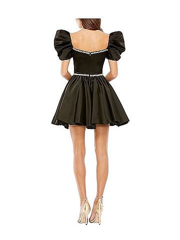 Mac Duggal Black Puff-Sleeve Mini Dress with Crystal Trim Cocktail Dress (view 2)