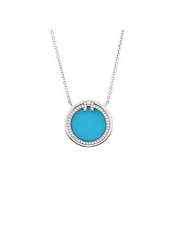Tiffany & Co. T Circle Pendant Necklace 18K White Gold with Turquoise and Diamonds Large (view 1)
