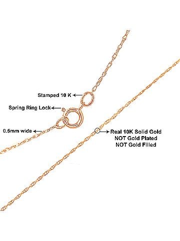 Haus of Brilliance Solid 10K Rose Gold 0.5mm Rope Chain Necklace. Unisex Chain - Size 16" Inches (view 2)