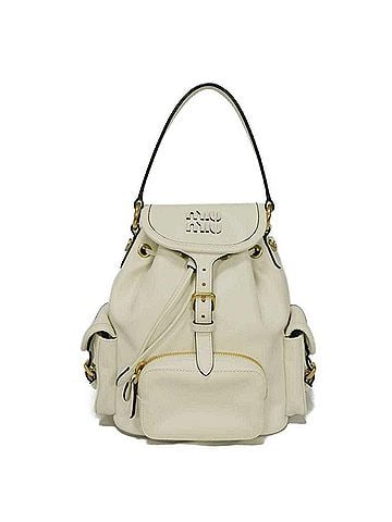 Miu Miu Miu Miu Miu Women's Medium Drawstring Backpack/Rucksack (White, RFID, IC Logo, Bianco) 5BZ043 2ZQ3 F0009 (view 1)