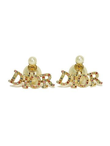 Christian Dior Christian Dior Dior earrings, tribal design, clear colored stones, multicolor gold crystal logo, resin pearl, ivory, E1617TRICY_665U, women's. (view 1)