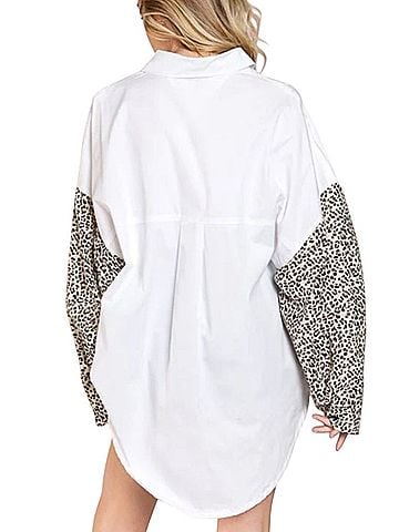 Pol POL Clothing Leopard Print Contrast Over-sized Button-Down Shirt (view 2)