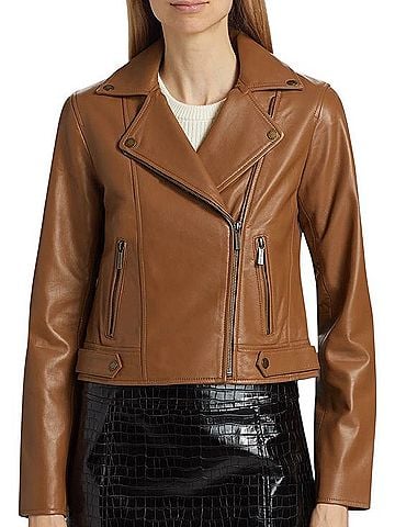 MICHAEL Michael Kors Leather Biker Jacket Jacket (view 1)