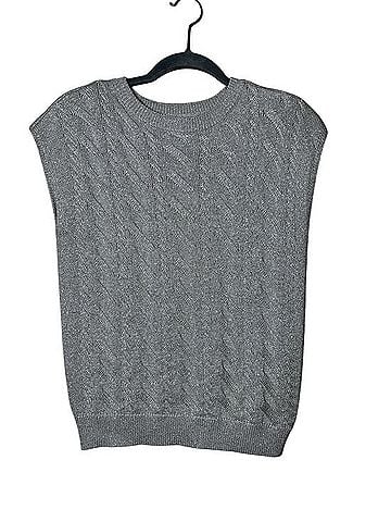 CALVIN KLEIN JEANS Silver Metallic Cable-Knit Crewneck Sweater Vest Sweater Vest (view 2)