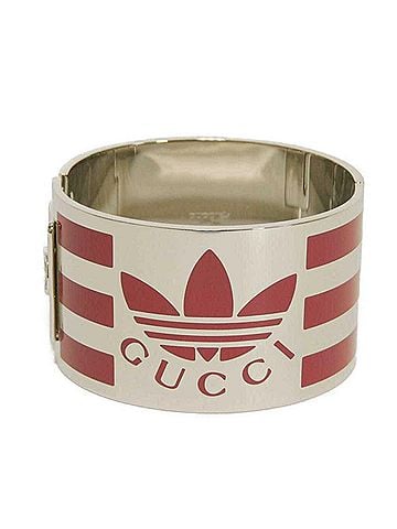 Gucci Gucci Bangle, Enamel Stripe, Large Cuff Bracelet, Interlocking G, Trefoil Logo, Size S, Adidas Metal, Red, Men's/Women's (view 1)