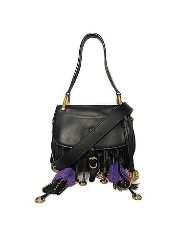 Prada Prada PRADA Shoulder Bag Corsair Logo Metal Stud Fringe Charm Black 2-Way City Calf Leather 1BD080 2AIX F0002 Women's (view 1)