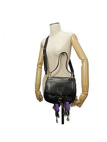 Prada Prada PRADA Shoulder Bag Corsair Logo Metal Stud Fringe Charm Black 2-Way City Calf Leather 1BD080 2AIX F0002 Women's (view 2)