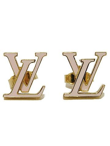 Louis Vuitton Louis Vuitton LOUIS VUITTON Earrings LV Iconic Signature Pastel Gold Stand Logo Enamel Light Pink M01136 Women's (view 1)