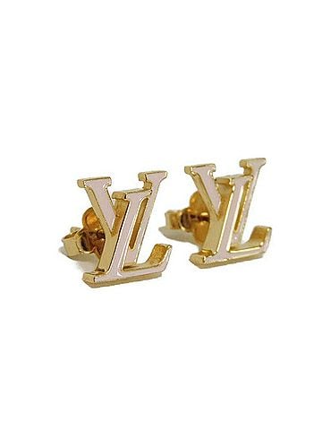 Louis Vuitton Louis Vuitton LOUIS VUITTON Earrings LV Iconic Signature Pastel Gold Stand Logo Enamel Light Pink M01136 Women's (view 2)