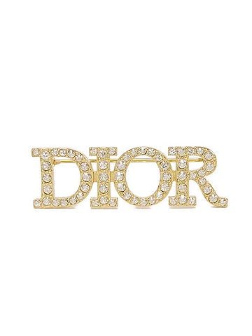 Christian Dior Christian Dior Dior Brooch, Dio Revolution, Metal, Gold, Logo, Crystal, Rhinestone, Clear, V0454DVOCY_D301, Women's (view 1)