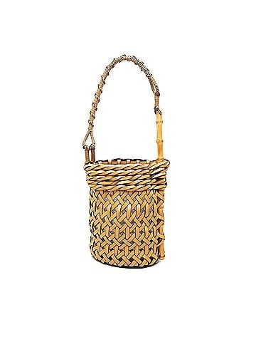 Loewe Woven Leather and Bamboo Pin Bucket Bag (view 1)