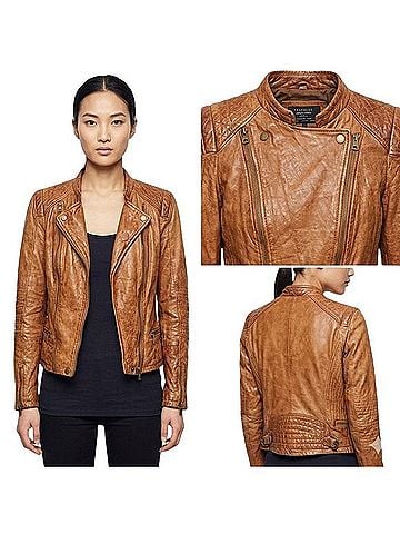 Zara Tan Leather Moto Jacket Leather Jacket (view 1)