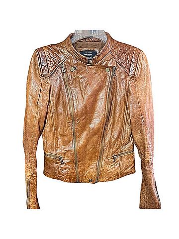 Zara Tan Leather Moto Jacket Leather Jacket (view 2)