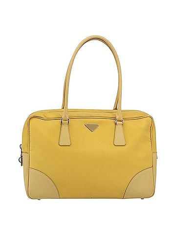 Prada Bauletto Tessuto With Saffiano Leather Yellow Canvas Handbag (view 1)