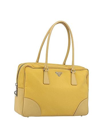 Prada Bauletto Tessuto With Saffiano Leather Yellow Canvas Handbag (view 2)