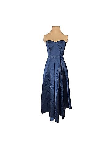 Fame And Partners Navy Satin Strapless Gown Cocktail Dress (view 2)