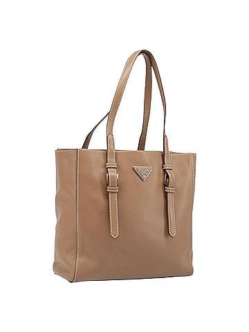 Prada Covered Strap Open City Calfskin Beige Leather Tote Bag Bag (view 1)