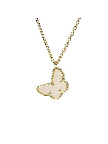 Van Cleef & Arpels Sweet Alhambra Butterfly Pendant 18K White Gold With Turquoise Gold Yellow_Gold Necklace Jewelry (view 2)