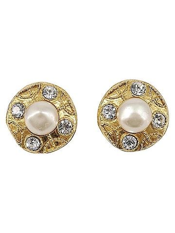 Chanel Vintage Round Clip-On Metal With Faux Pearl Gold Metal Earrings Jewelry (view 2)