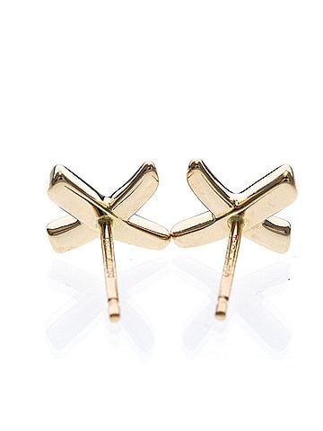 Tiffany & Co. Paloma Picasso Graffiti X Stud 18K Yellow Gold Pink Pink_Gold Earrings Jewelry (view 2)