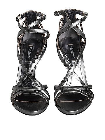 Dolce & Gabbana Silver Keira Leather Heels Sandals Women's Shoes (view 2)