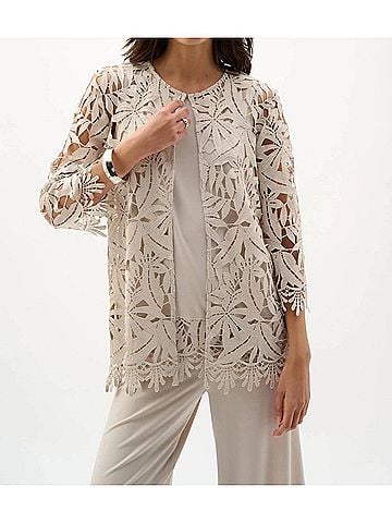 Joseph Ribkoff Guipure Lace Open Front Cover-Up Jacket in Moonstone (view 2)