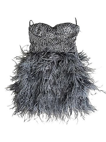 Bebe Sequin Ostrich Feather Glam Gatsby Cocktail Party Mini Dress Cocktail Dress (view 1)