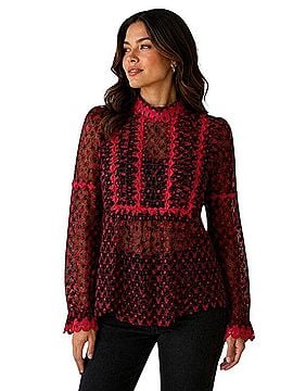 Anna Sui Ruffled Wagon Wheel &amp; Hearts Embroidered Top Long Sleeve Blouse (view 1)