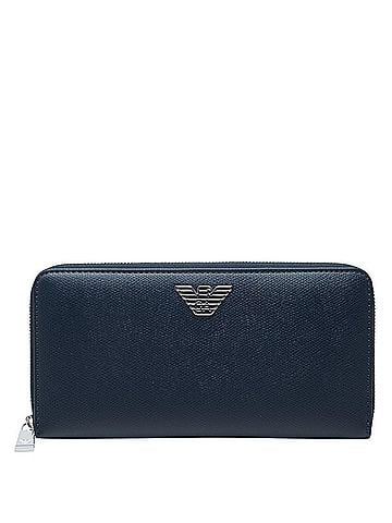 Emporio Armani Emporio Armani Round Zip Long Wallet, Navy Leather, Men's (view 1)