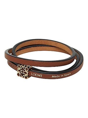 Loewe Loewe Anagram Twist Bangle, Triple Strand Leather Size M, Brown Calfskin, Plated, Women's. (view 1)