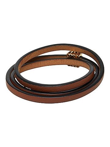 Loewe Loewe Anagram Twist Bangle, Triple Strand Leather Size M, Brown Calfskin, Plated, Women's. (view 2)
