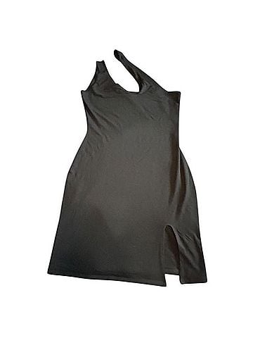 Naked Wardrobe Black Asymmetrical Side Slit Mini Dress Cocktail Dress (view 1)