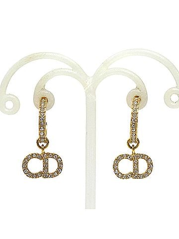 Christian Dior Christian Dior earrings, metal, rhinestone, gold, women's, r11481k (view 1)