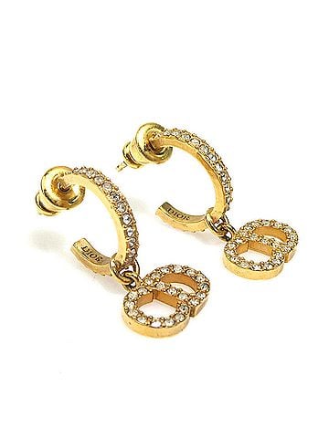 Christian Dior Christian Dior earrings, metal, rhinestone, gold, women's, r11481k (view 2)