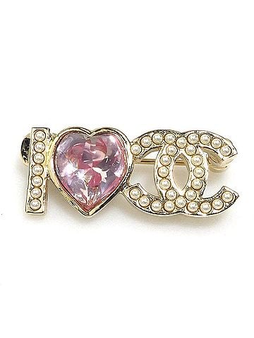 Chanel Chanel brooch, metal, faux pearl, jewels, gold, white, pink, women's, r11482j (view 1)