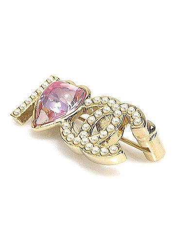 Chanel Chanel brooch, metal, faux pearl, jewels, gold, white, pink, women's, r11482j (view 2)